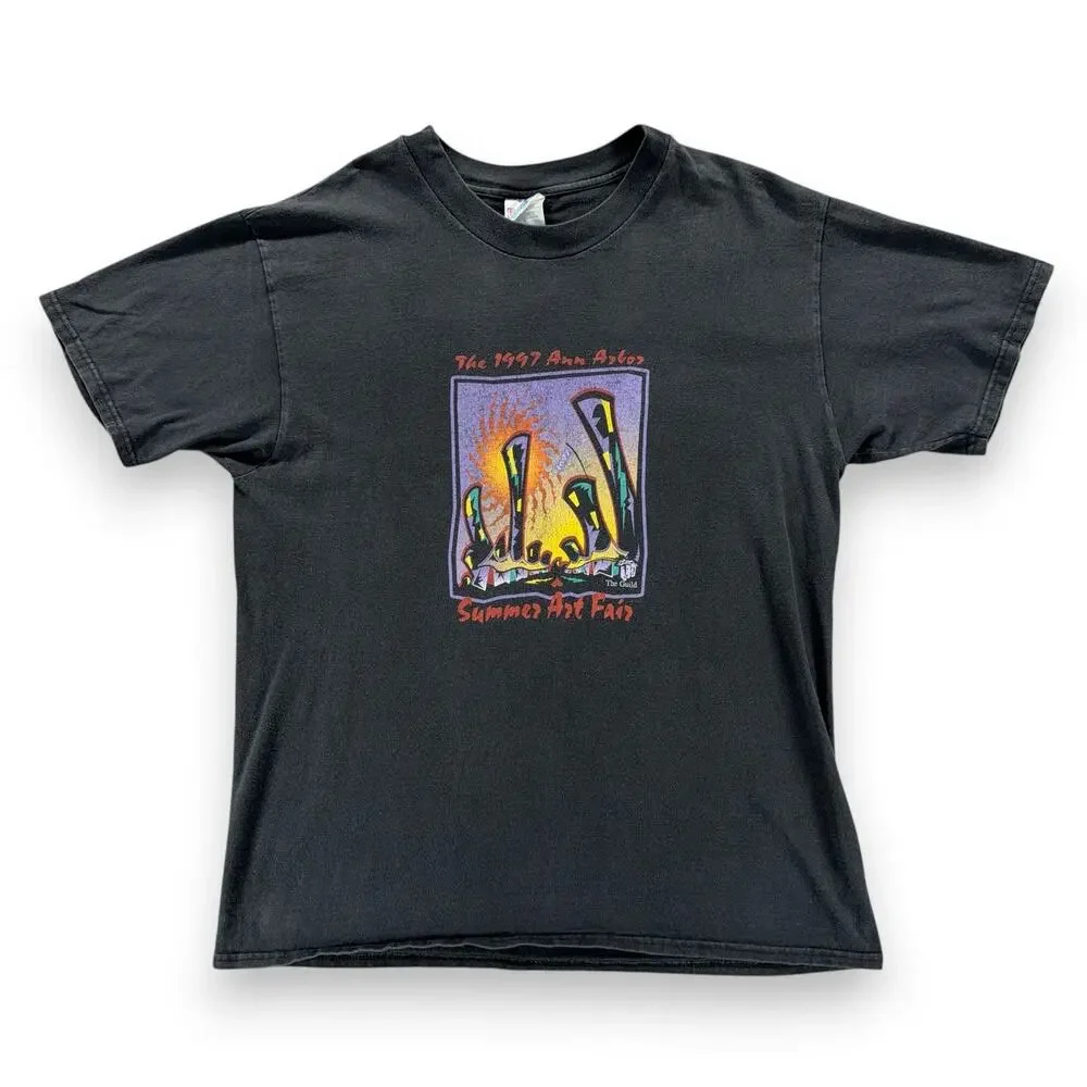 Vintage Ann Arbor Art Fair Shirt Adult LARGE Black 1997 Summer Michigan 90s